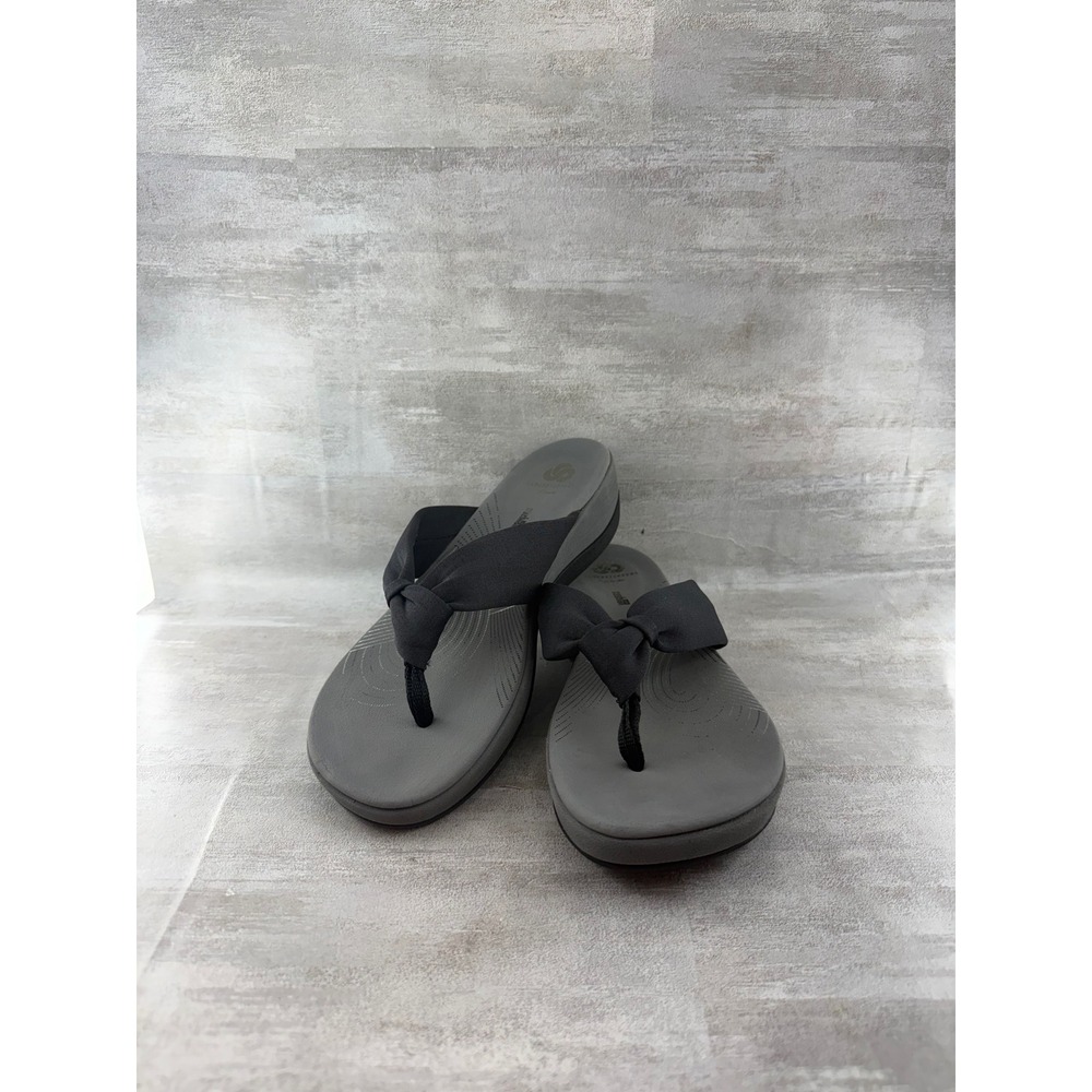 Clarks Cloudsteppers Arla Glison Grey Black Flip Flop Sandals Women Sz9M